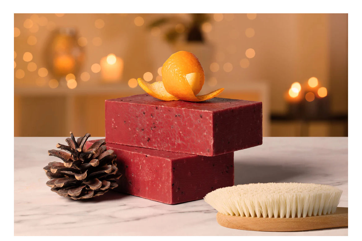 Winter Spice Crackle Soap • Holiday Spice Bar • Pine + Cinnamon + Orange • Rustic Cranberry Seed Soap